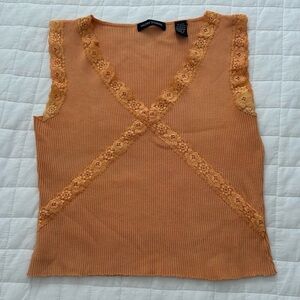 Orange Lace Trim Tank Top